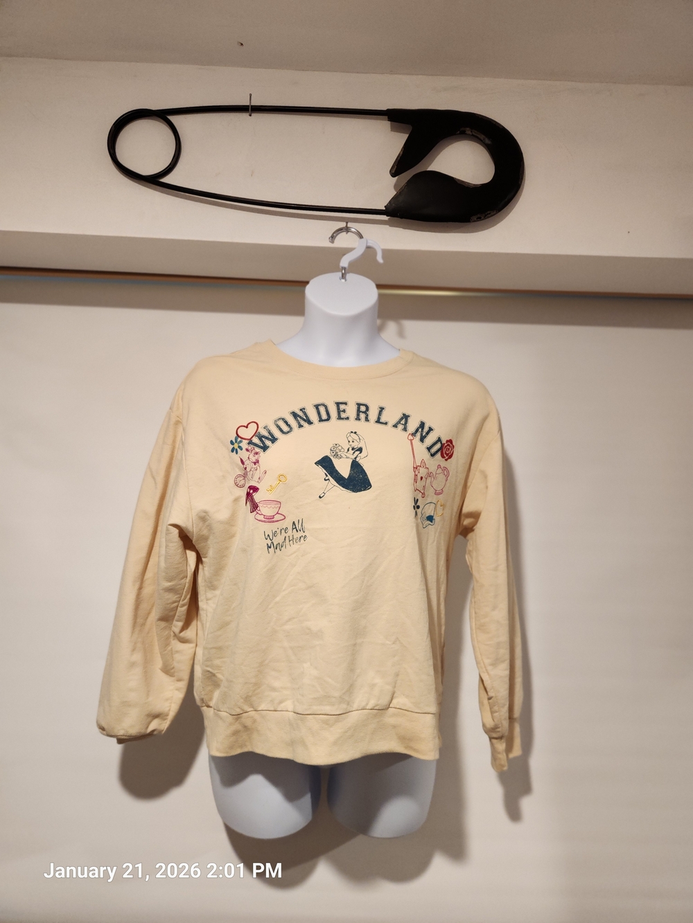 Disney Cream Wonderland Graphic Crewneck Sweatshirt